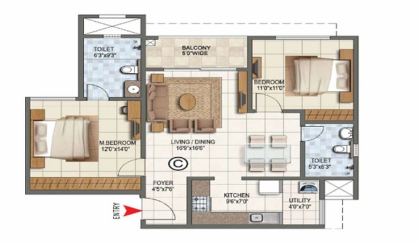 2 BHK floor plan of 1,174–1,331 sq. ft. at Prestige Kasavanahalli, Bengaluru
