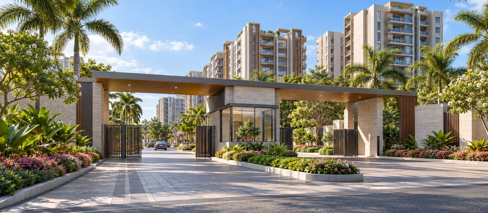 Aerial view of Prestige Kasavanahalli high-rise towers and landscaped podium, Kasavanahalli, Bengaluru